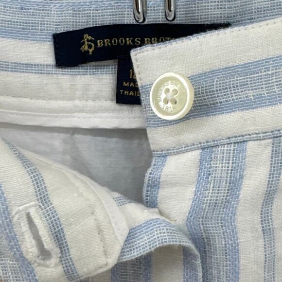 Brooks Brothers Skirt 12P Striped White Blue Linen A-Line Godet Pleats Lined - Picture 8 of 10